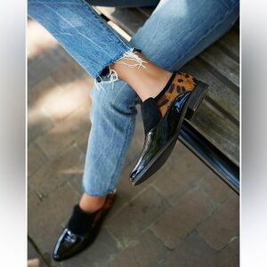 Free People Brady Slip On Patent/Leopard Pony Hair Loafer Shoes EU 39
